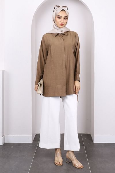 İmajButik Dark Mink Sleeve Tie Tunic