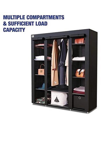 Primo Plus Portable Canvas Fabric Wardrobe Organizer 130x45x175 Cm , Black