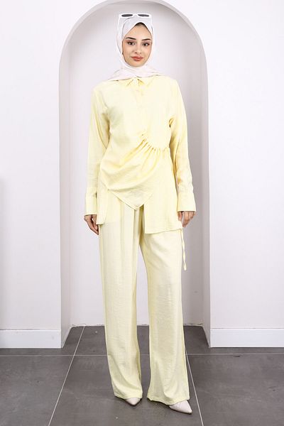 İmajButik Yellow Front Tie Tunic Trouser Suit