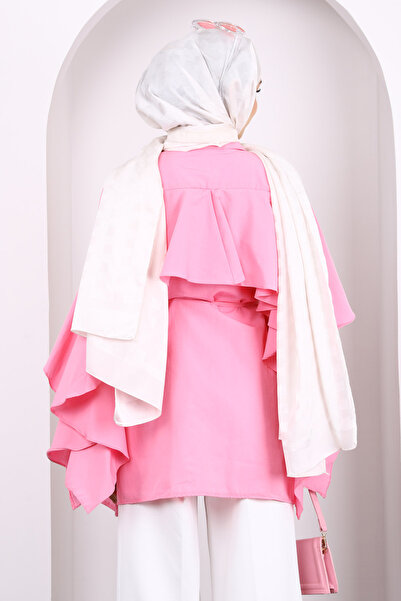 İmajButik Pink Drawstring Waist Flounce Tunic