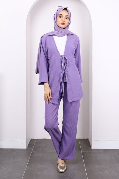 İmajButik Lilac Front Tie Wrap Kimono Pants Set