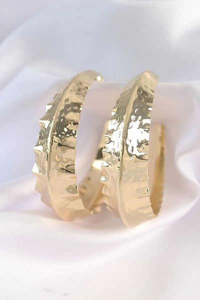 ALFA AKSESUAR 03 Brass Gold Color Leaf Patterned Hoop Earrings - Tj-Bkp8921