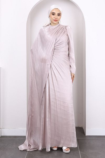 İmajButik Βραδινό φόρεμα σιφόν Dusty Rose με ντραπέ μπροστά