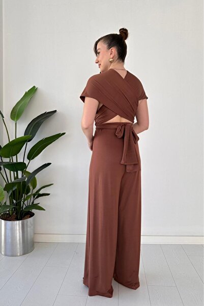 MaziButik Ολόσωμη φόρμα πολλαπλής δέσμευσης καφέ