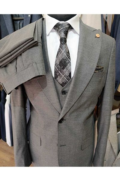 Ted Davıd Gray Striped Vest Slim Fit Suit