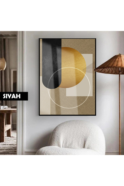 HARIKABIREV|GRAY-GOLD ABSTRACT BOHO MODEL 01 |FRAMED TEMPERED GLASS TABLE SINGLE VERTICAL
