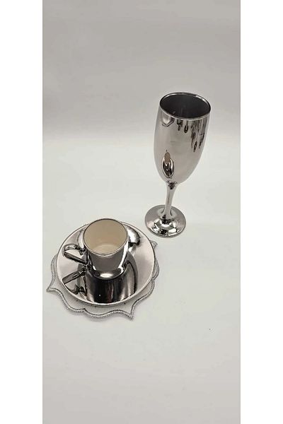 NEWTREND Züccaciye Luxury 6 Pieces Silver Glass Goblet Cocktail Alcohol Soft Drink Water Goblet Service-Presentation 190ml