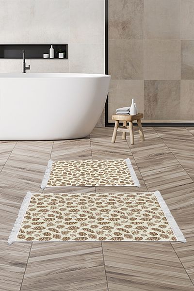 Alanur Home Αντιολισθητική βάση Djt Σετ τουαλέτας Trend Fringed Vintage AL5014 Μπεζ