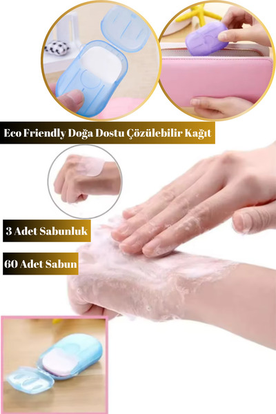 Hane Dostu 3 Sets of 60 Pieces of Water Soluble Travel Friendly Paper Soap
