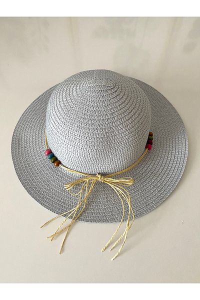 Petek Collection Straw Children's Beach Hat with Bead Accessories (1-9 Years)