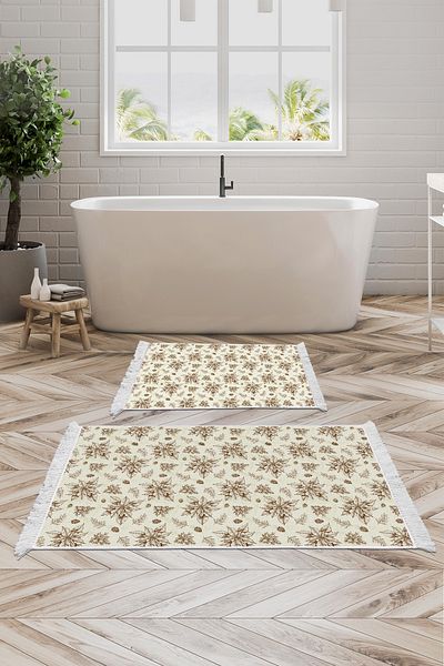 Alanur Home Αντιολισθητική βάση Djt Σετ τουαλέτας Star Cotton Fringe Vintage AL5008 Μπεζ