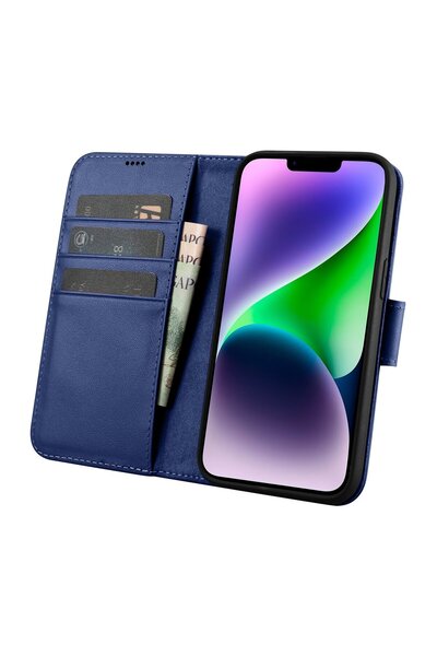 ICARER Husă din piele 2 în 1 cu clapă pentru iPhone 14 Plus, anti-RFID, porto...