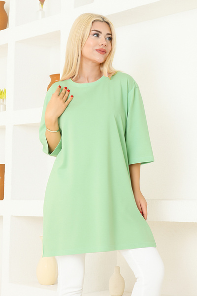 nacar çarşı Tricou tunică oversize verde fistic pentru femei – cu jumătate de...