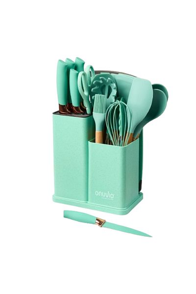 wei inox Set of 19 kitchen utensils, wood/silicone, green