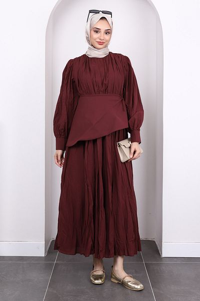 İmajButik Φόρεμα μπορντό με λεπτομέρεια με ζωνάκι