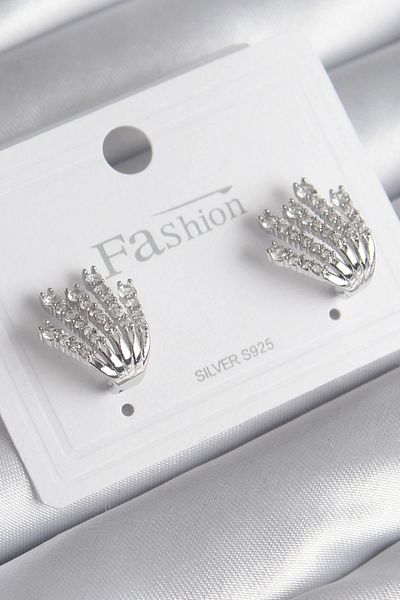 ALFA AKSESUAR 03 Brass Silver Color Zircon Stone Women's Earrings - TJ-BKP8528