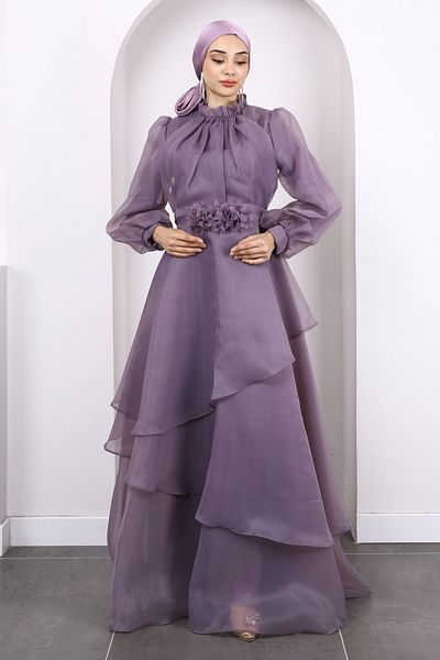 İmajButik Βραδινό φόρεμα με μανίκια λιλά