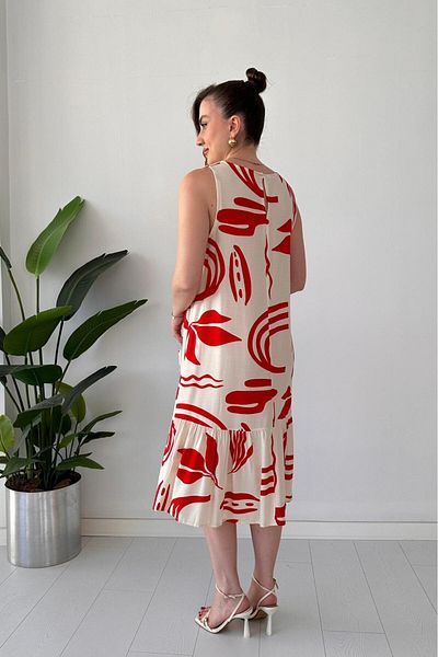 MaziButik Rochie din Viscoză Cactus Roșu
