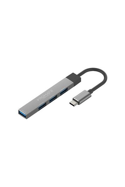 Promate موزع بيانات Usb-c متعدد المنافذ 4 في 1 يأتي بتصميم محمول نحيف مع توافق واسع