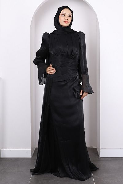 İmajButik Βραδινό φόρεμα με μαύρο μανίκι