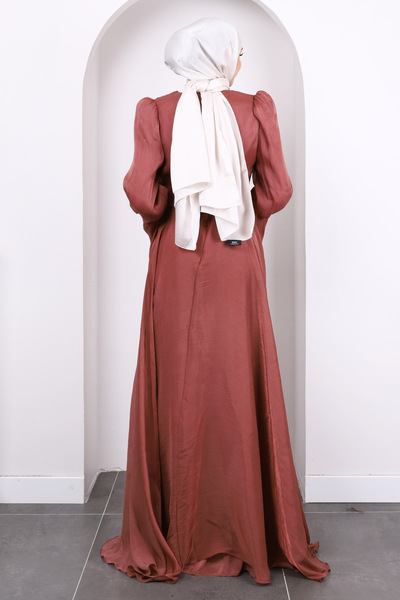 İmajButik Dusty Rose Sleeve Detailed Evening Dress