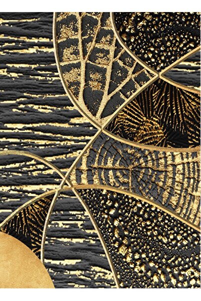 Harikabirev HARİKABİREV | 02 MODEL GEOMETRIC ETNIC ABSTRACT NEGRU-AUR | TABLA DE STICLA TEMPLATA CU CADRU, SIMPLE, VERTICALA