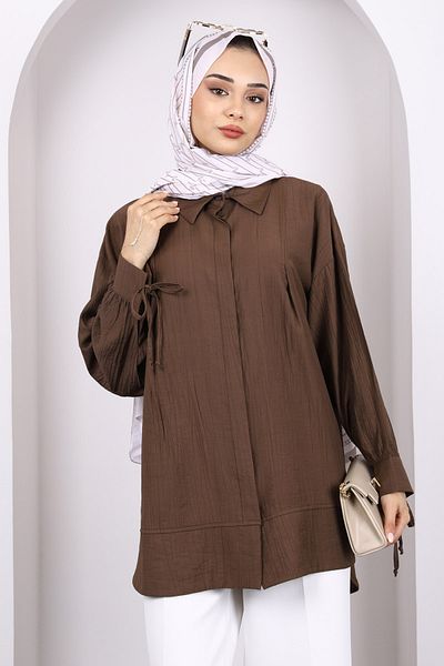 İmajButik Brown Sleeve Laced Tunic