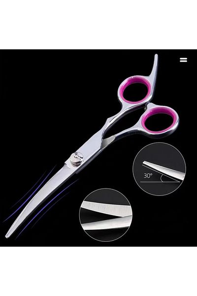 JustZEN Curved Scissors for Trimming Hair of Dogs, Cats, and Other Pets, JustZEN™ Professional, Silver, 17