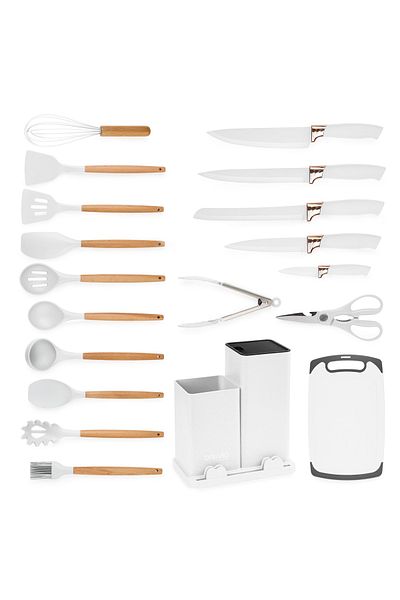 wei inox Set of 19 kitchen utensils, wood/silicone, white