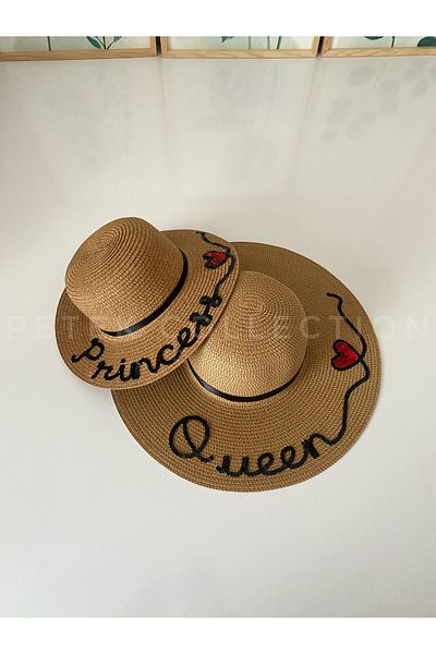 Petek Collection Queen-Princess Written Mother-Daughter Straw Hat Combination