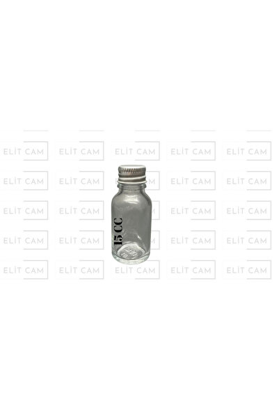 Elitcam 15 CC ŞEFFAF CAM ŞİŞE GÜMÜŞ METAL KAPAKLI- 10 Adet