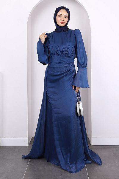 İmajButik Βραδινό φόρεμα με μπλέ μανίκι