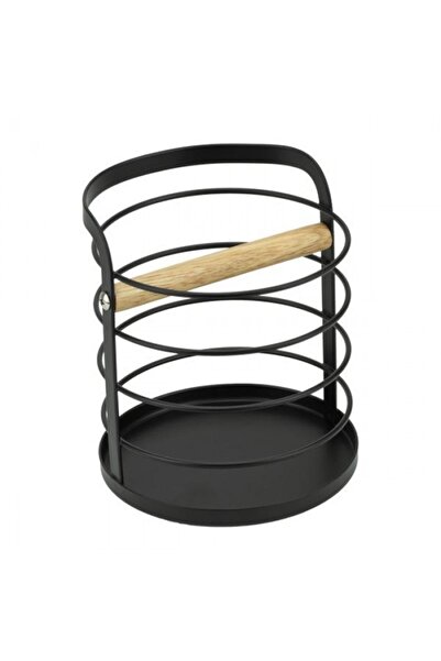 Culinaro HOME kitchen utensil holder, metal wood, D13xh14.5cm, matte black