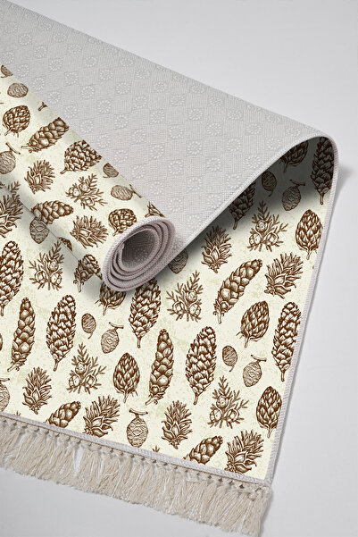 Alanur Home Non-Slip Base Djt Toilet Set Trend Fringed Vintage Al5014 Beige