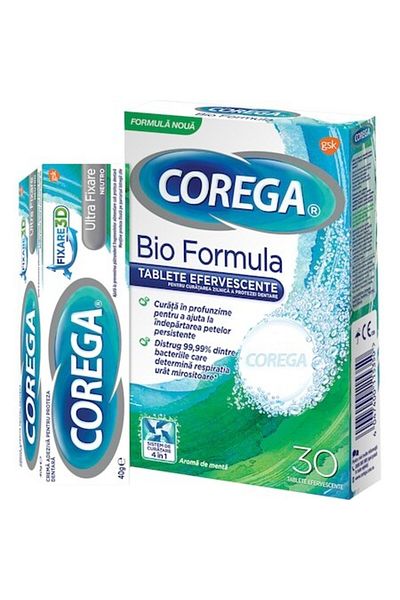 Corega Neutro pachet Crema Adeziva 40 g + Tablete efervescente Bio Formula x 30