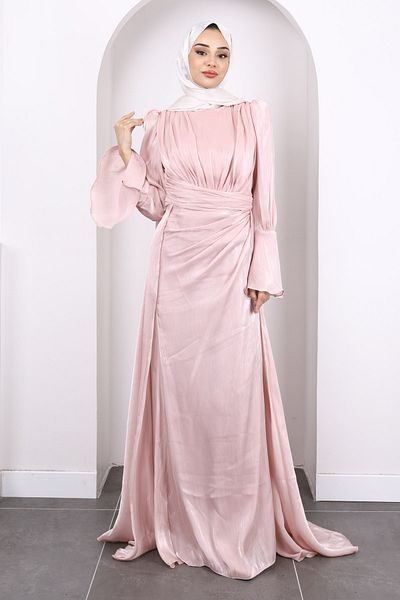 İmajButik Βραδινό φόρεμα με μανίκια σε πούδρα