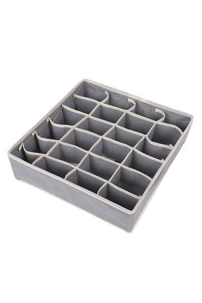 OEM Storage Box for Lingerie, Socks and Bras, Textile Material, 24 Compartments, 32 x 32 x 10 cm, Gray C