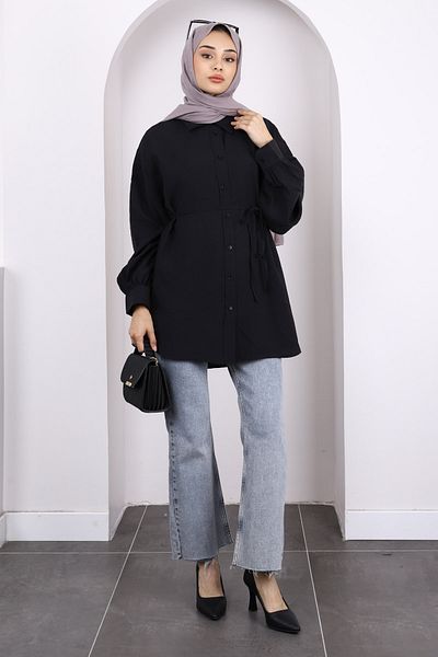 İmajButik Black Front Button Modal Tunic