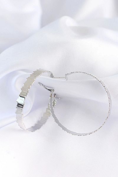 ALFA AKSESUAR 03 Brass Silver Color Serrated Hoop Earrings
