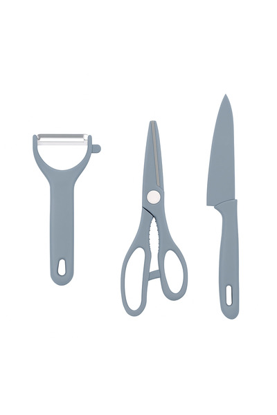 wei inox Set bucatarie, curatator, foarfeca, cutit, plastic/metal, bleu