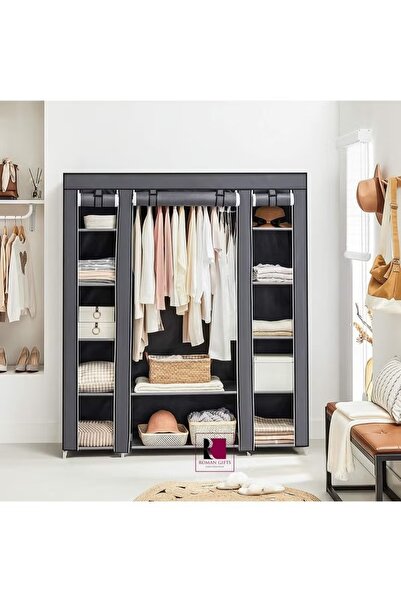 Primo Plus Portable Canvas Fabric Wardrobe Organizer 130x45x175 Cm , Grey