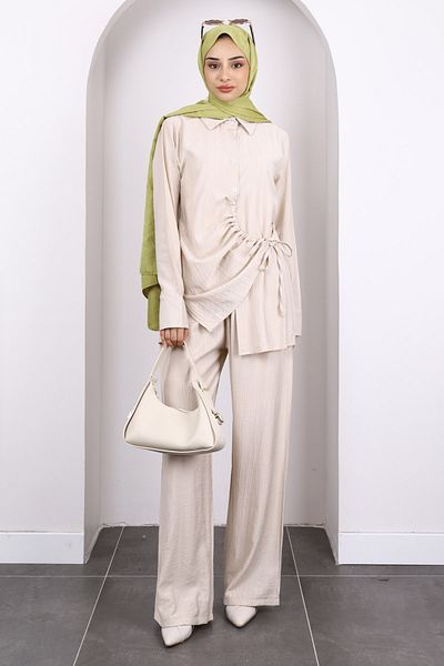 İmajButik Stone Front Tie Tunic Trouser Suit