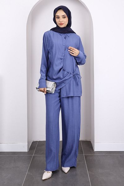 İmajButik Indigo Front Tie Tunic Pants Suit