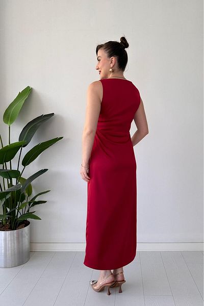 MaziButik Rochie dreaptă imprimată Roșu Claret