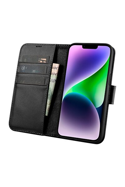 ICARER Husă din piele 2 în 1 pentru iPhone 14 Plus, cu fermoar, anti-RFID, ne...