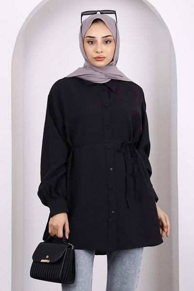 İmajButik Black Front Button Modal Tunic