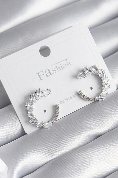ALFA AKSESUAR 03 Brass Silver Color Zircon Stone Women's Earrings - TJ-BKP8510
