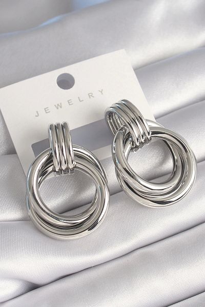ALFA AKSESUAR 03 Brass Silver Color Ring Model Women's Earrings - TJ-BKP8738