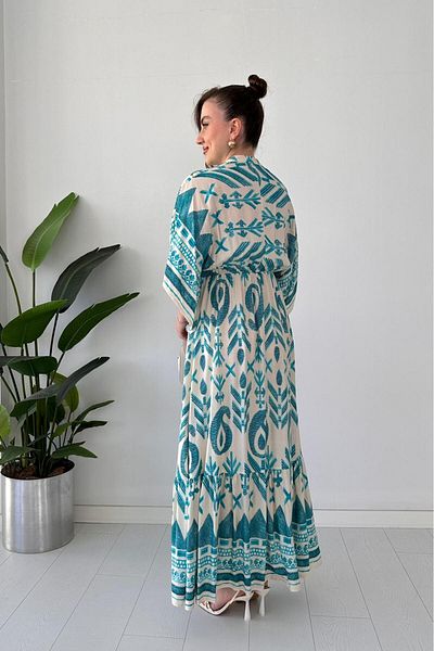 MaziButik Φόρεμα με σχέδιο Maxi Viscose Τυρκουάζ