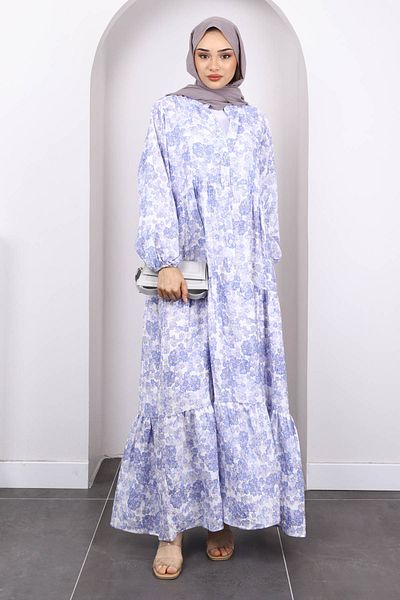 İmajButik Λιλά Φόρεμα με μισό κουμπί και φούστα